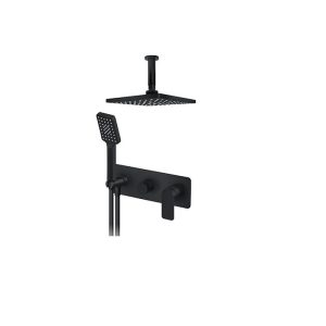 S2 black podžbukna miješalica sa stropnim i ručnim tušem (tuš ruža 210x210 mm)  crna