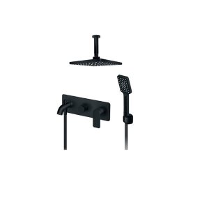 S2 black podžbukna miješalica sa izljevom, stropnim i ručnim tušem (inox ruža 200x300 mm) crna