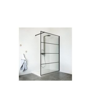 WALK-IN tuš stijena 1000x2000 mm, prozirno staklo 6 mm/crni profil crte vodoravno
