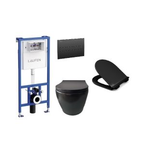 RONDO BLACK SET (wc školjka, LAUFEN pž vodokotlić, KANO WC daska CRNA, tipka crna)