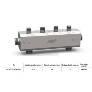 Kotlovski kombinirani polazno-povratni razdjelnik sa izolacijom HV 80/125/190-4-DN25
